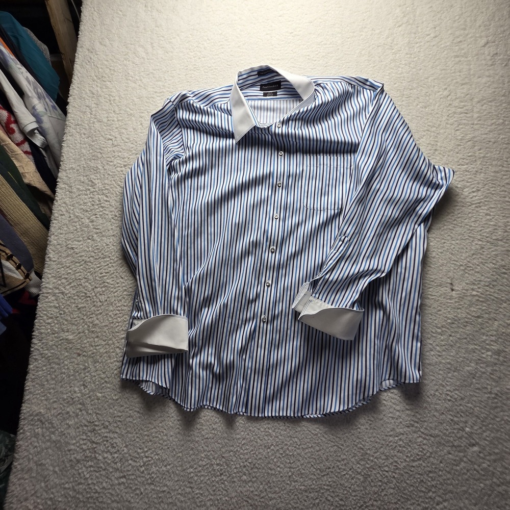 Paul Fredrick Dress Shirt Mens Big 20 36/37 Blue Stripe Non Iron French Cuff